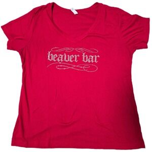 Daytona/ Ormond Bch‎ Beaver Bar Rhinestone T-Shirt Angel Wings Red V-Neck XXL(D)